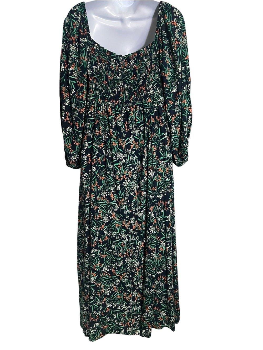 Anthro Lost + Wander Navy Blue Floral Wide Neckline 3/4 Puff Sleeve Maxi Dress S - Picture 4 of 11